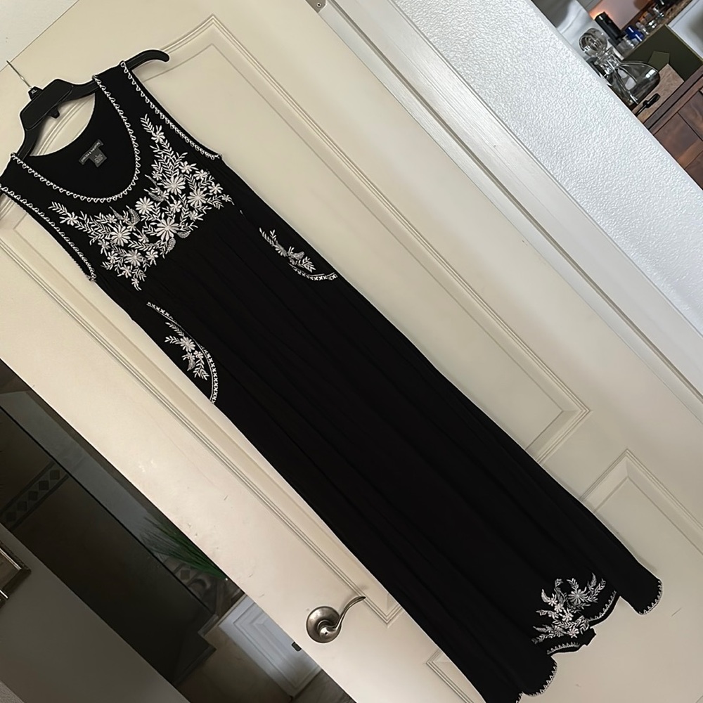 Black Sundress with White embroidered details Size L